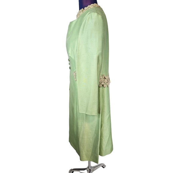 Vintage Sylvia Ann 60s Green Raw Silk Sheath Dress & Coat Size Medium Women L17 - Picture 5 of 15